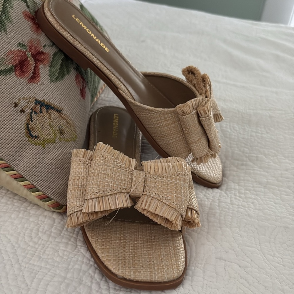 Lemonade Bow Rafia Sandals SS 9 - Picture 3 of 16